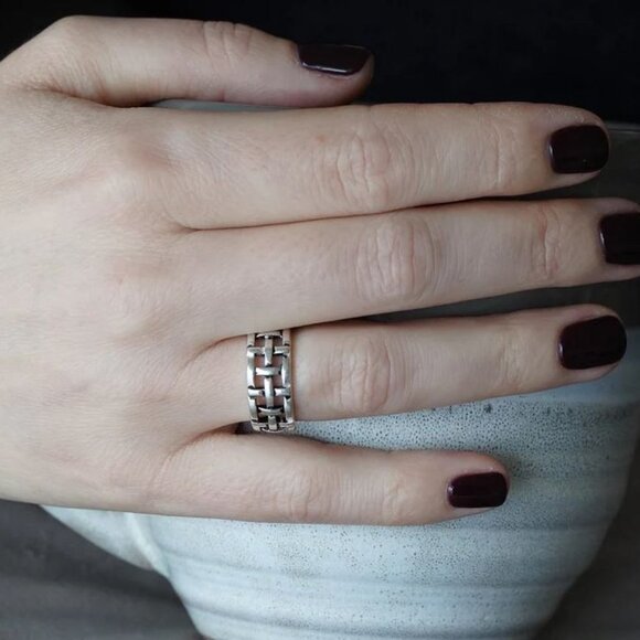 😍VINTAGE NET ANTIQUE SILVER RESIZABLE HIPHOP PUNK RINGS FOR WOMAN & MAN, K488 - Picture 7 of 7